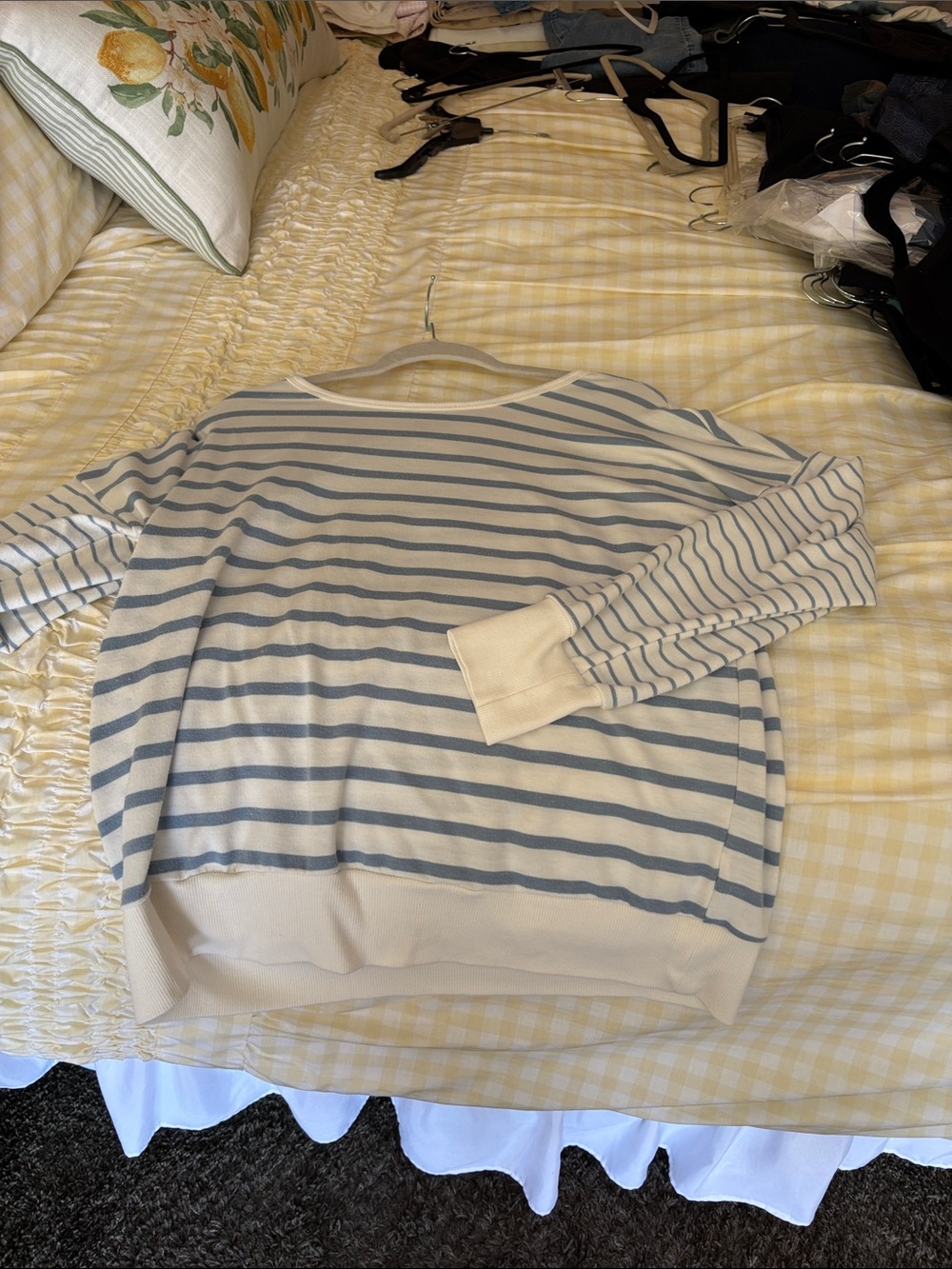 Notations Cream and Light Blue Striped Long Sleeve Top